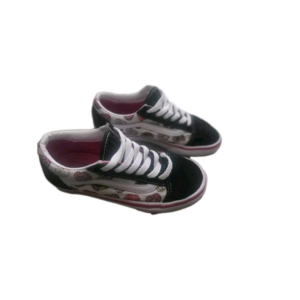 Vans Old Skool PS Girls Shoes Kids Size 2.5, Color: Love Vans Black/Pink Donut